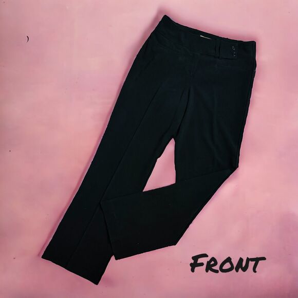 KENAR Black Straight Leg Flat Front Mid Rise Trousers Pants Sz 10 - Picture 1 of 6